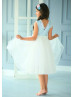 Blue Sequin Ivory Tulle V Back Flower Girl Dress